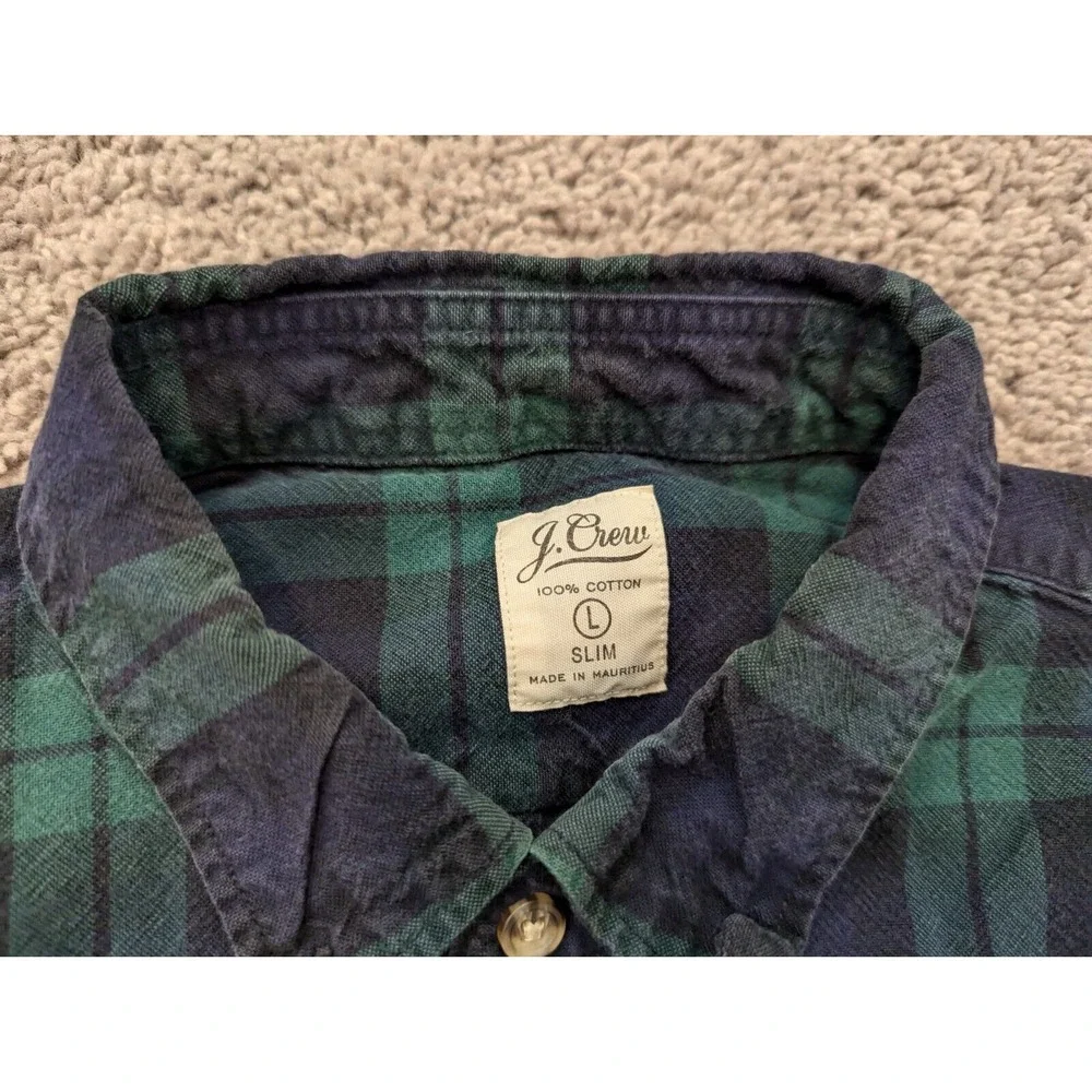 J. Crew‎ Button Up Shirt Mens Large Slim Plaid Green Long Sleeves